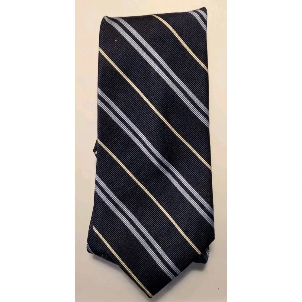 RALPH LAUREN CHAPS Men's‎ Tie 100% Silk Navy Blue Striped 60